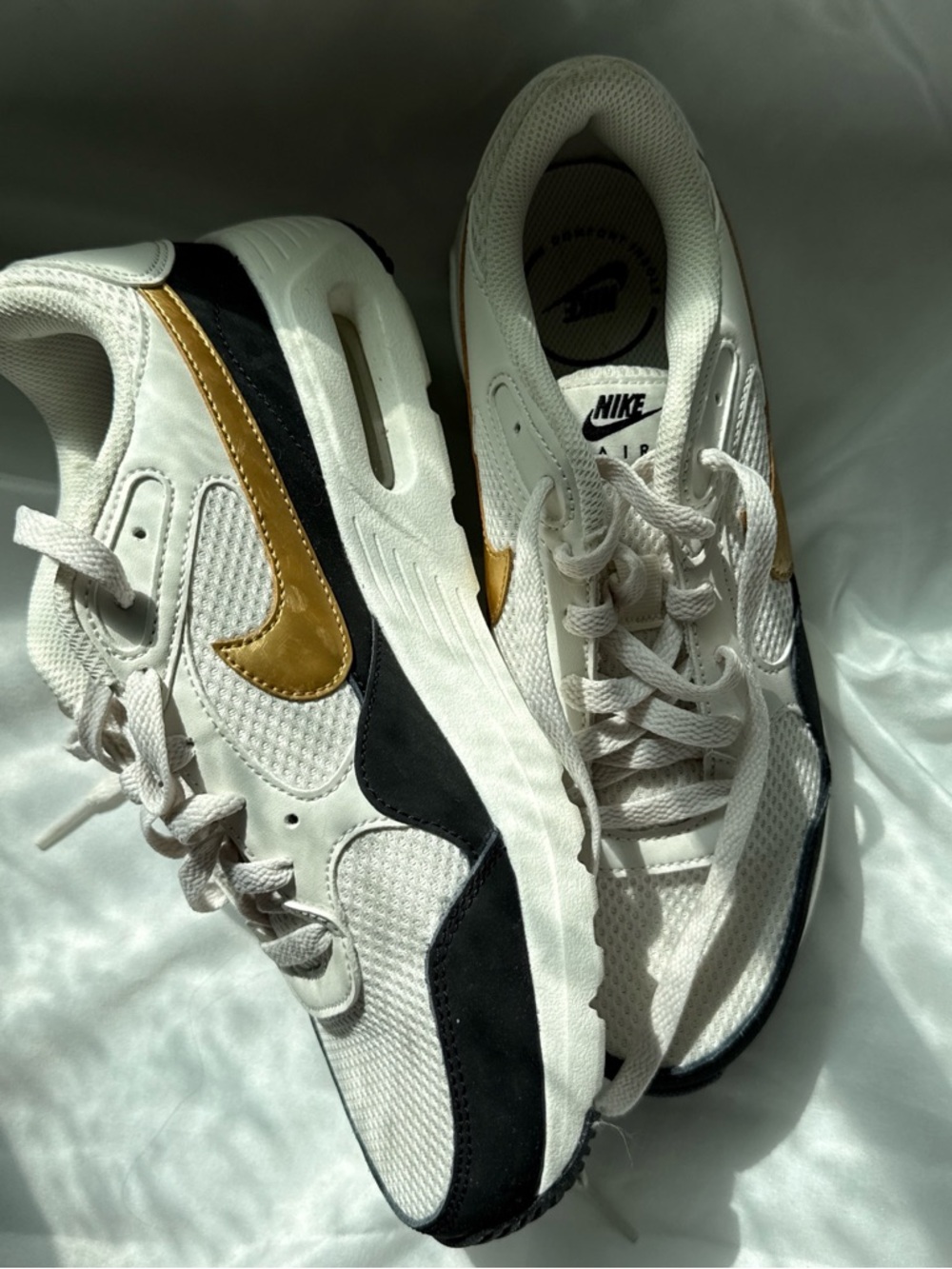 Women’s Nike Air Max Sneakers - white & black with gold swoosh
